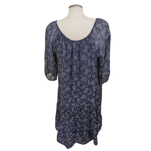 ROSEMARINE Silk Blend Dress XL Blue White Floral Tiered Boho Hobo Prairie Italy - Picture 4 of 6